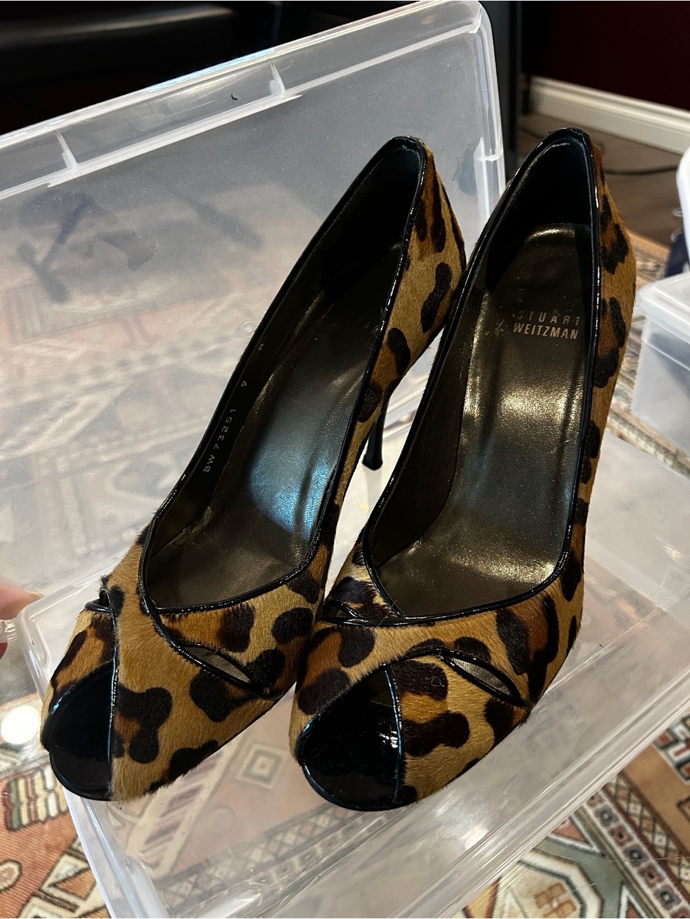 Stuart Weitzman Leopard Ponyhair Peep-Toe Pumps in Brown and Black